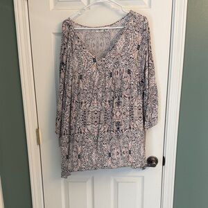 Cato Pink and Black Printed V-Neck Blouse